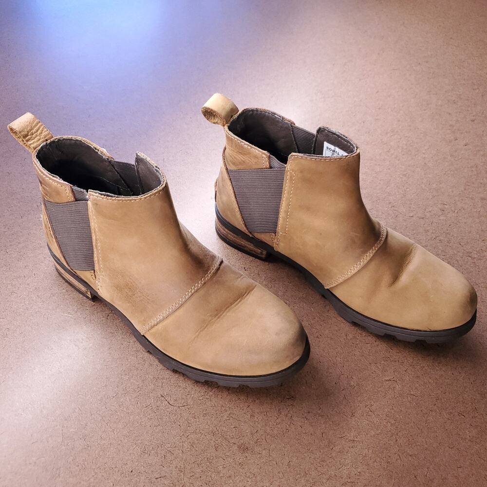 Sorel Emelie Leather Chelsea Ankle Boots Women 7 Brown Waterproof NL2671
